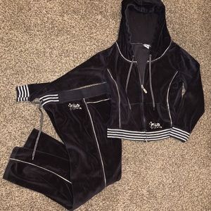Black and Silver Fila Velour Tracksuit
